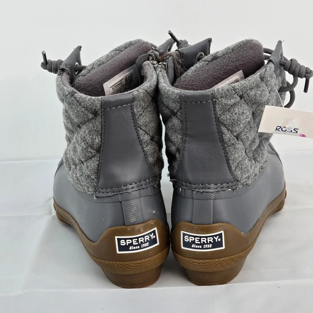 Sperry Quilted Duck Boots‎ Gray Zip Lace Up Waterproof Winter Women 5 NWOB